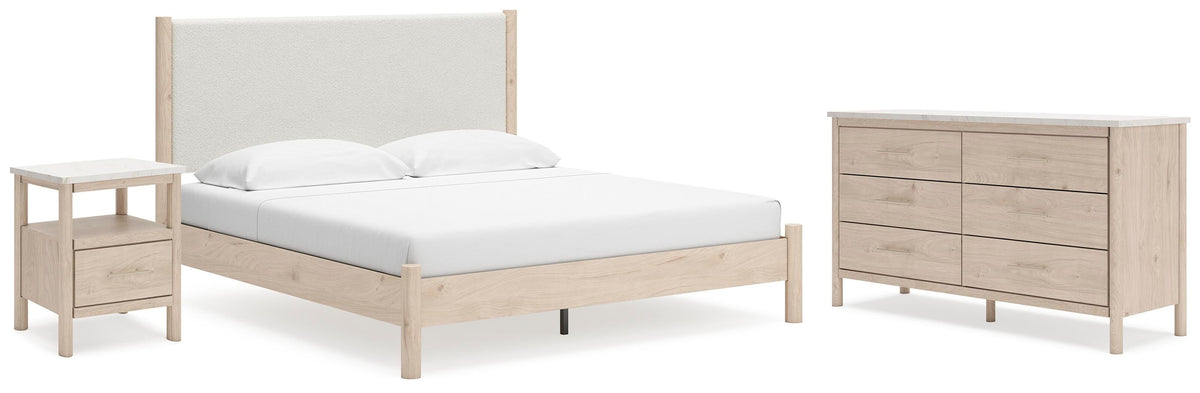 Cadmori Upholstered Panel Bed, Dresser and Nightstand - Two-tone  (B2615-SI)
