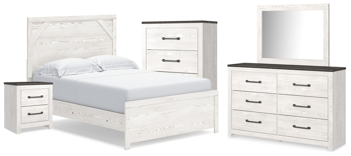 Gerridan Panel Bed, Dresser, Mirror, Chest and Nightstand - White/Gray  (B1190-SI)