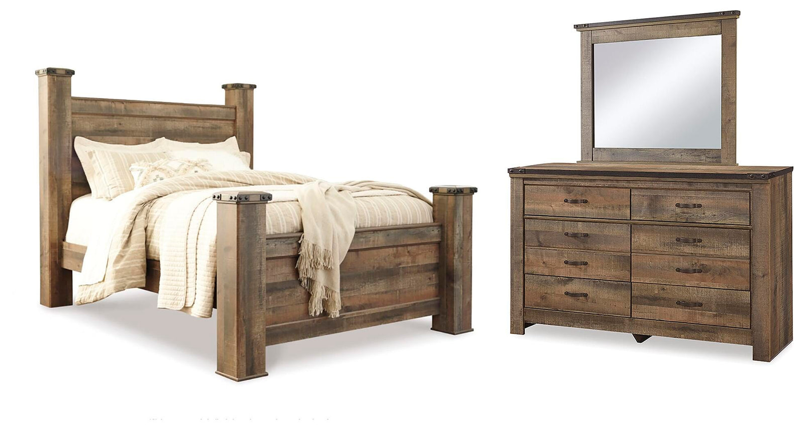 Trinell Poster Bed, Dresser and Mirror (B446-SI)