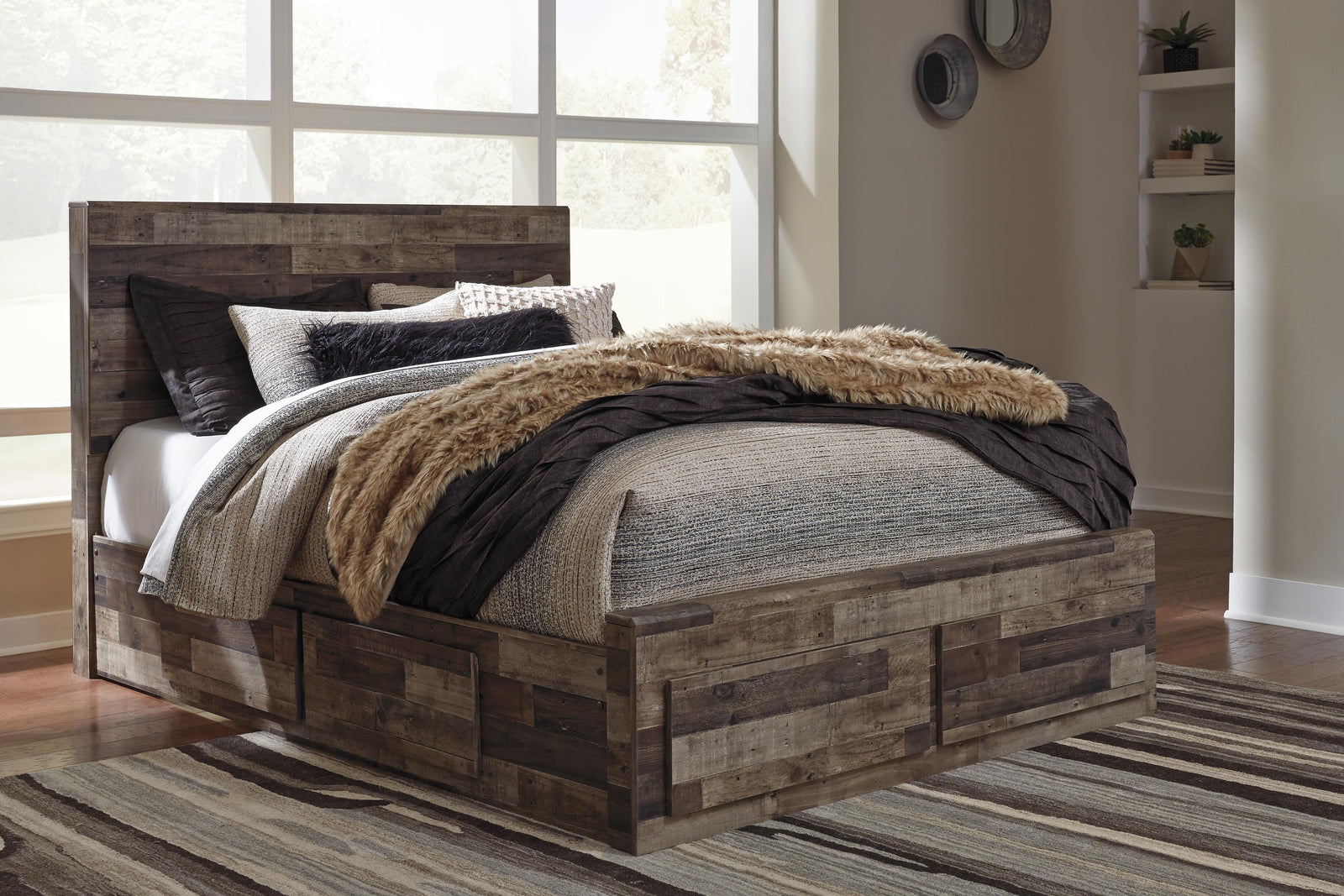Derekson Panel Bed with 6 Storage Drawers - Multi Gray  (B200-SI) - Image 2
