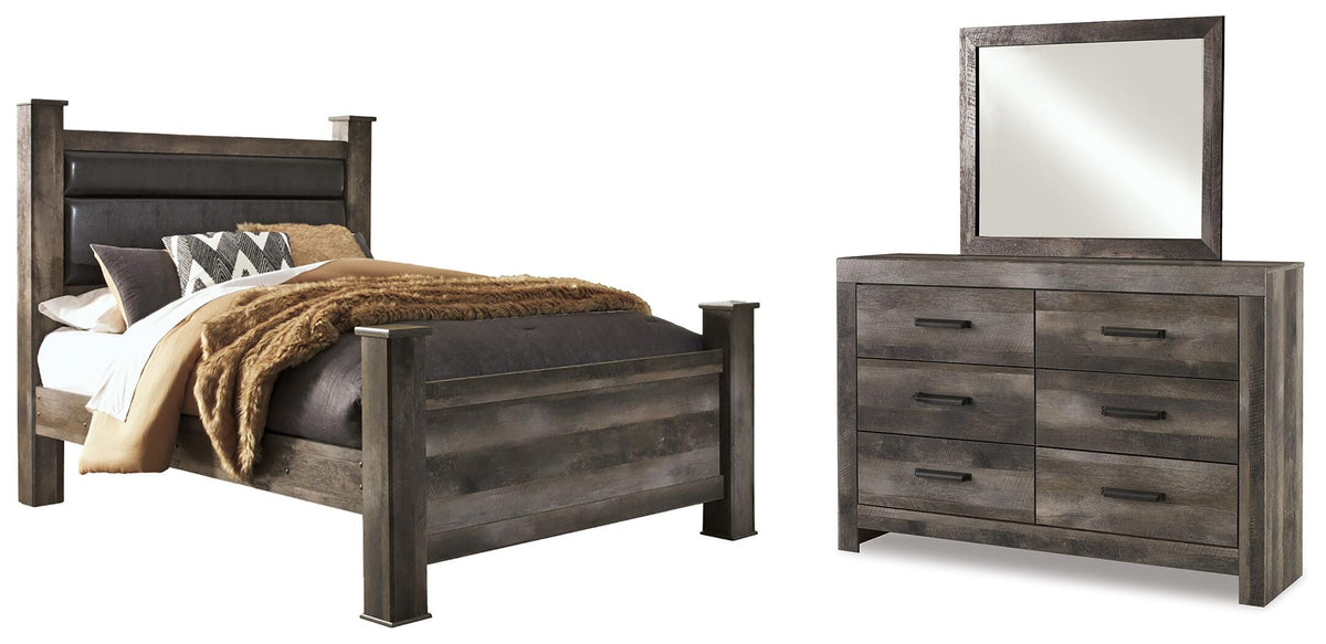 Wynnlow Upholstered Poster Bed, Dresser and Mirror (B440-SI)