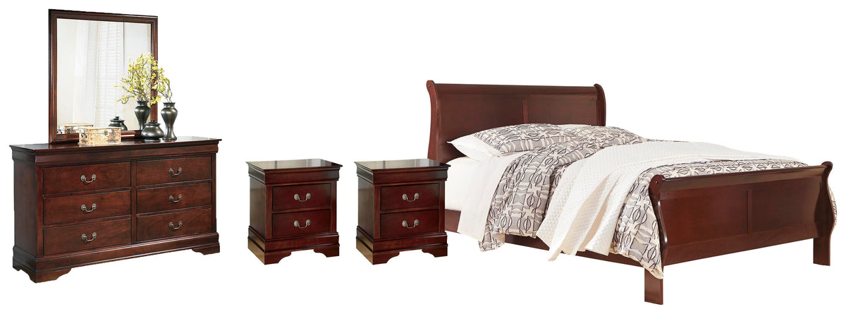 Alisdair Sleigh Bed, Dresser, Mirror, Chest and 2 Nightstands - Reddish Brown  (B376-SI)