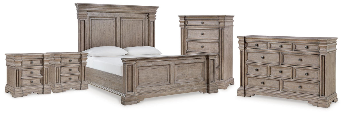 Blairhurst Panel Bed, Dresser, Chest and 2 Nightstands - Light Grayish Brown  (B916-SI)