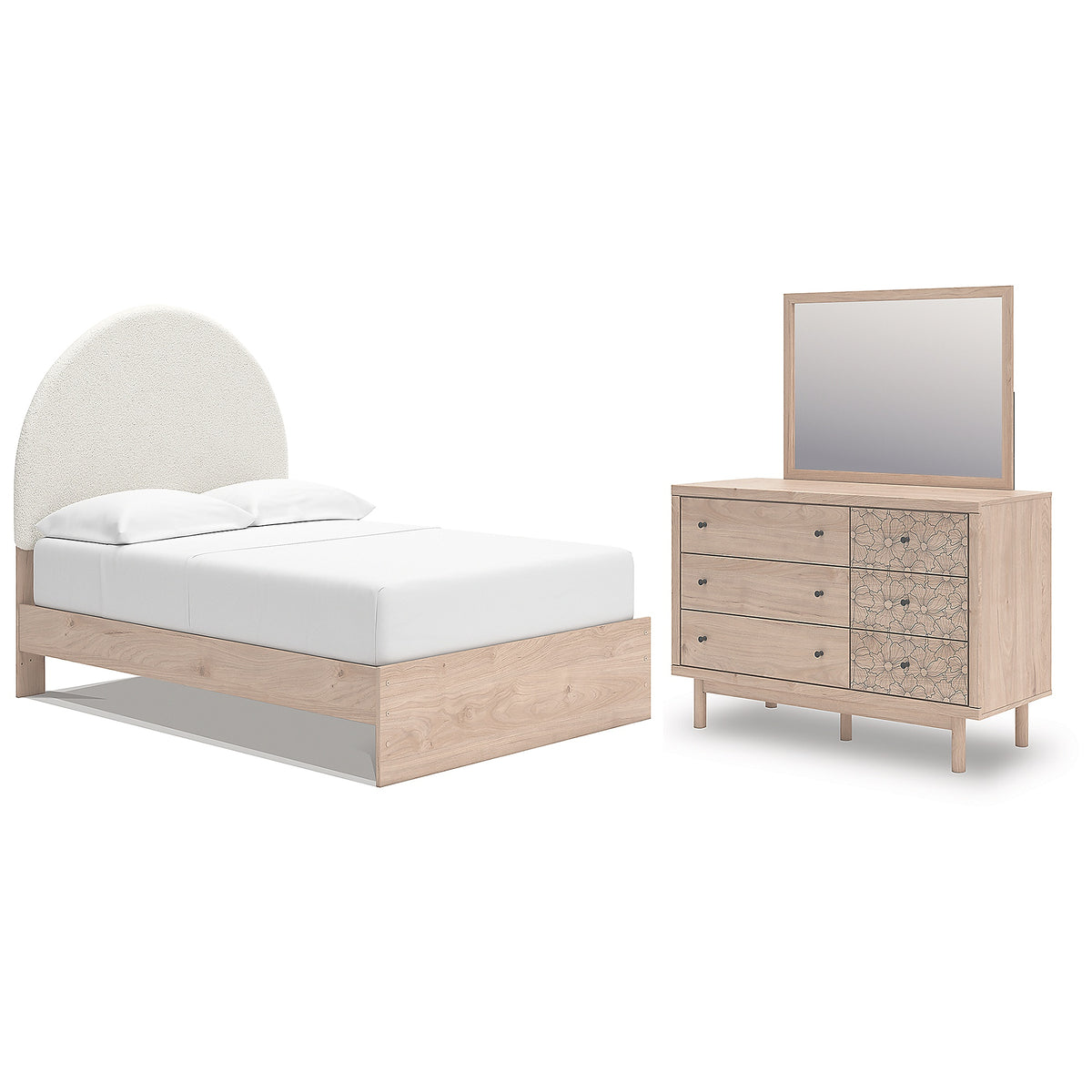 Arloster Full Upholstered Panel Bed, Dresser and Mirror (PCB1566-SI)