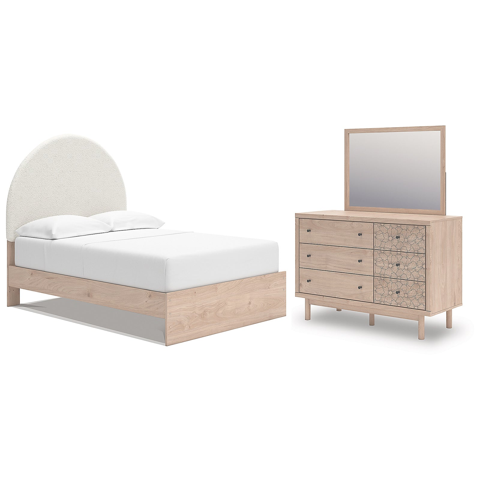 Arloster Full Upholstered Panel Bed, Dresser and Mirror (PCB1566-SI)