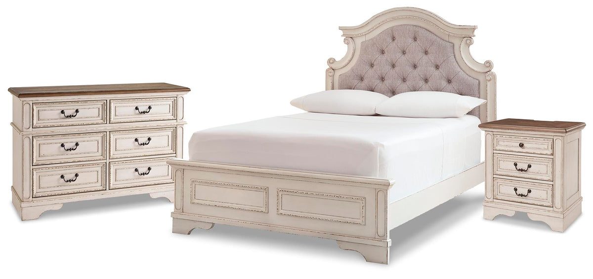 Realyn Panel Bed, Dresser and Nightstand - Chipped White  (B743-SI)