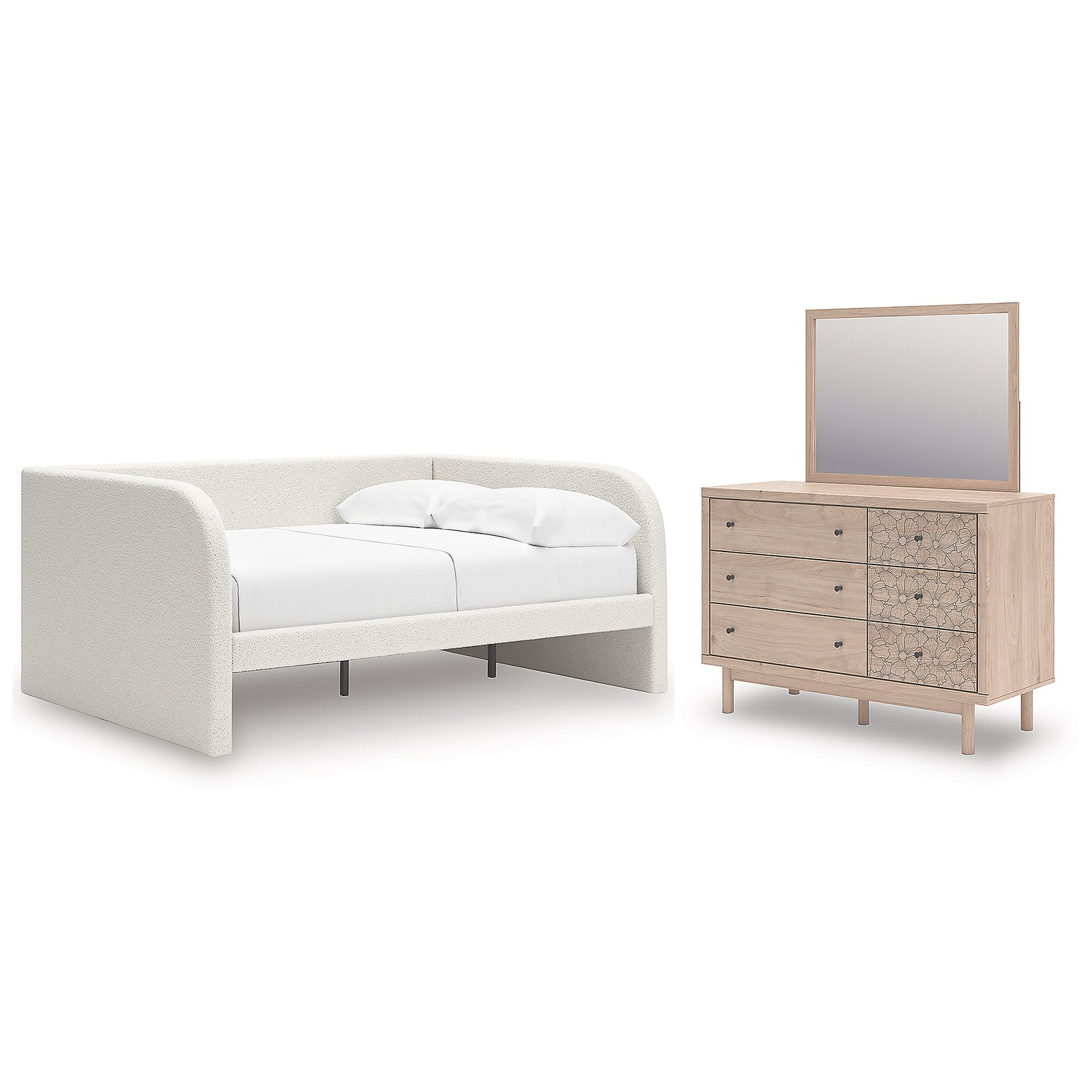 Arloster Full Upholstered Day Bed, Dresser and Mirror (PCB1566-SI)