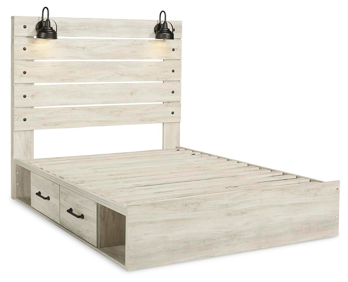 Cambeck Panel Bed with 4 Storage Drawers - Whitewash  (B192-SI) - Image 4