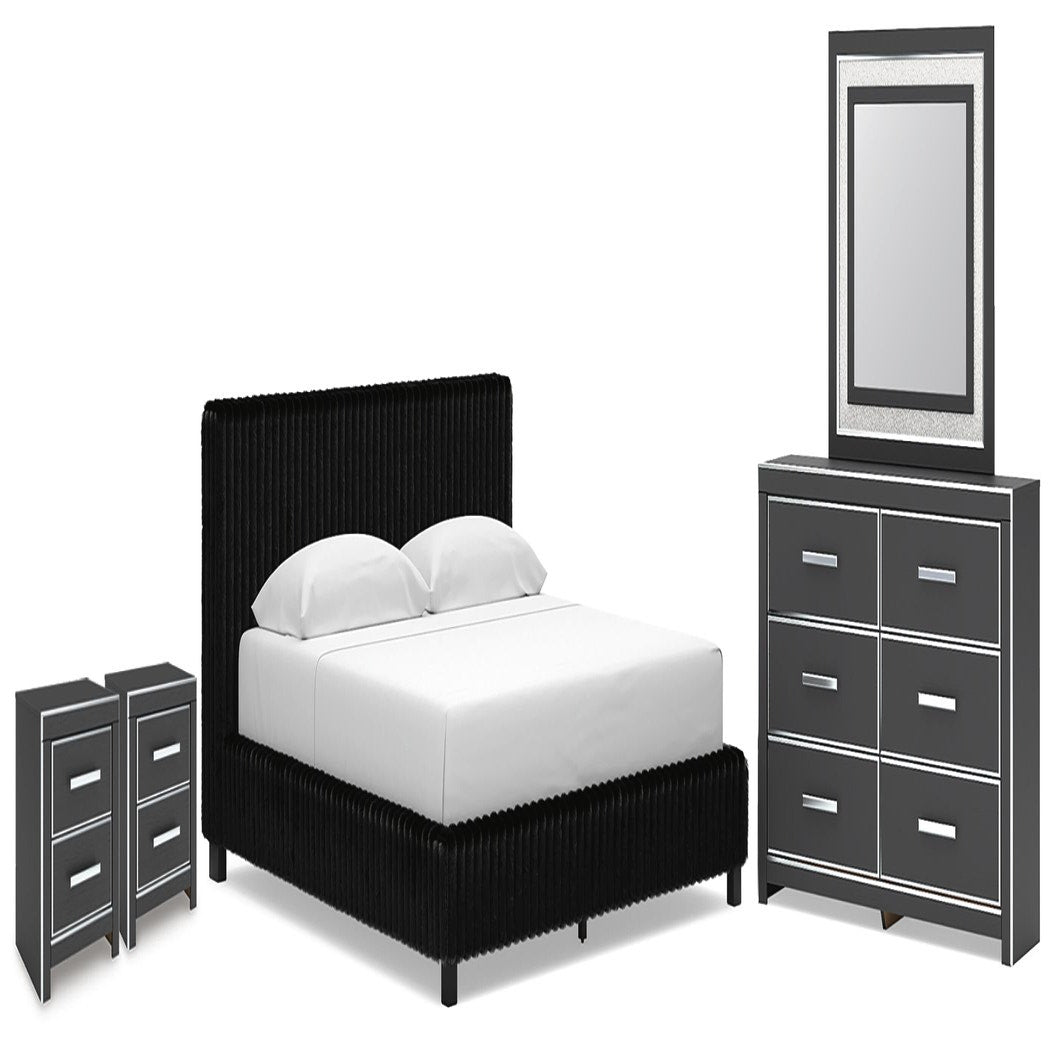 Zuraleus King Upholstered Bed, Dresser, Mirror and 2 Nightstands (PCB3380-SI) - Image 2