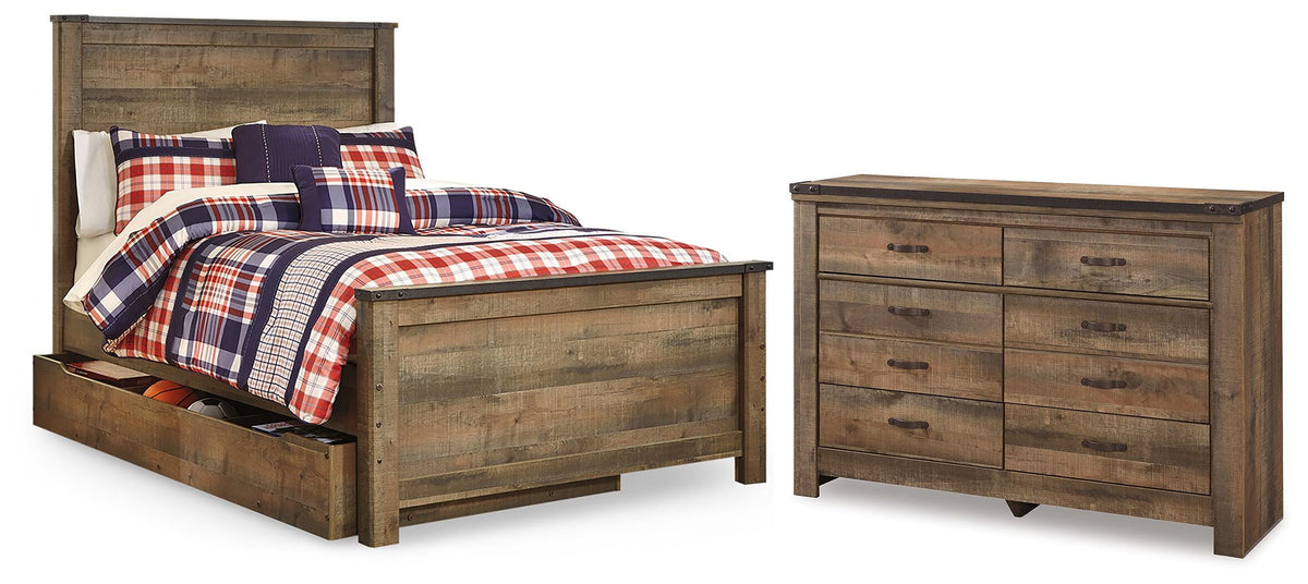 Trinell Panel Bed with Storage and Dresser - Brown  (B446-SI)