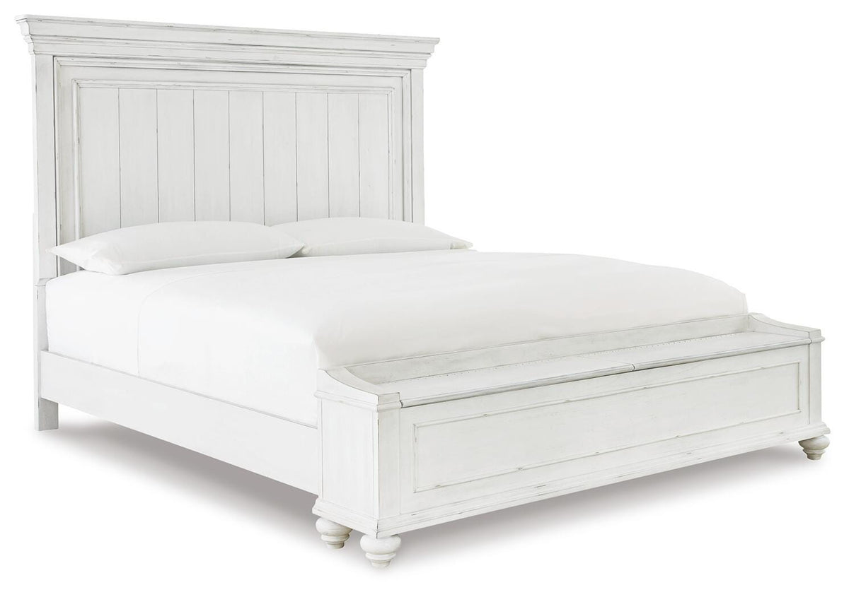 Kanwyn Panel Bed with Storage Bench - Whitewash  (B777-SI)
