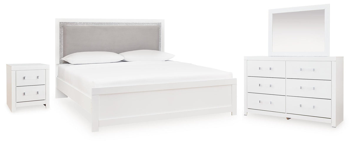 Maeling Queen Upholstered Panel Bed, Dresser, Mirror and Nightstand (PCB1119-SI)