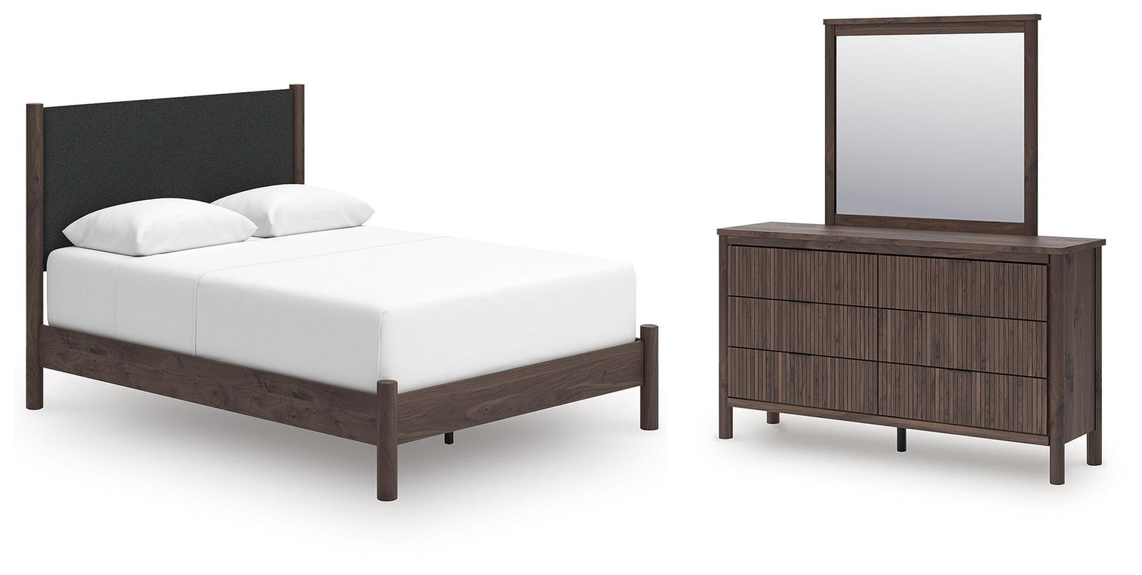 Pamytta Queen Upholstered Panel Bed, Dresser and Mirror (PCB2614-SI)