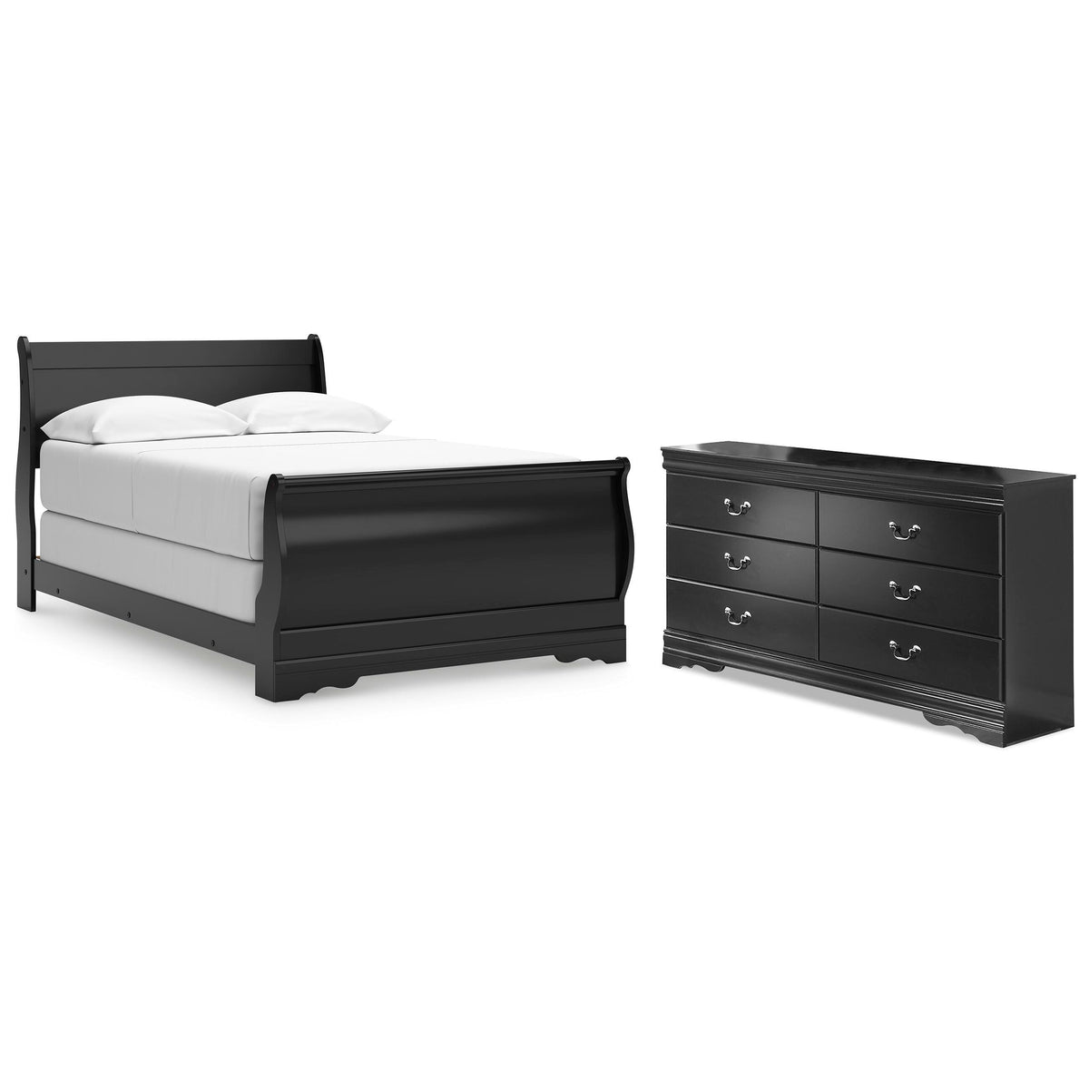 Huey Vineyard Sleigh Bed and Dresser - Black  (B128-SI)
