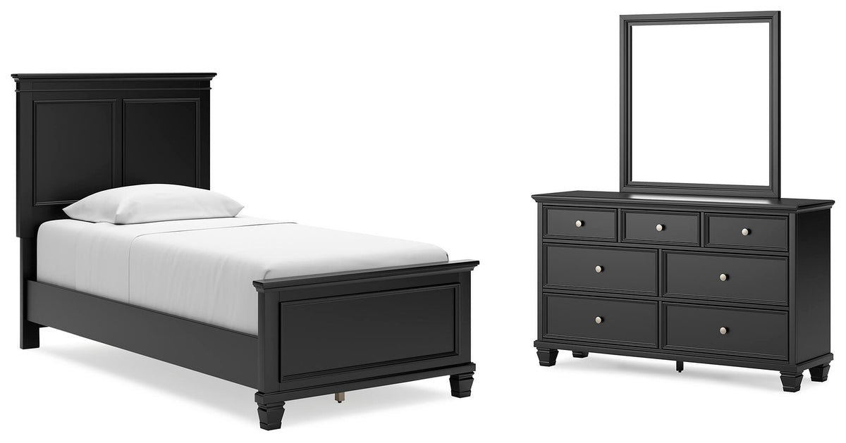Lanolee Panel Bed, Dresser and Mirror - Black  (B687-SI)