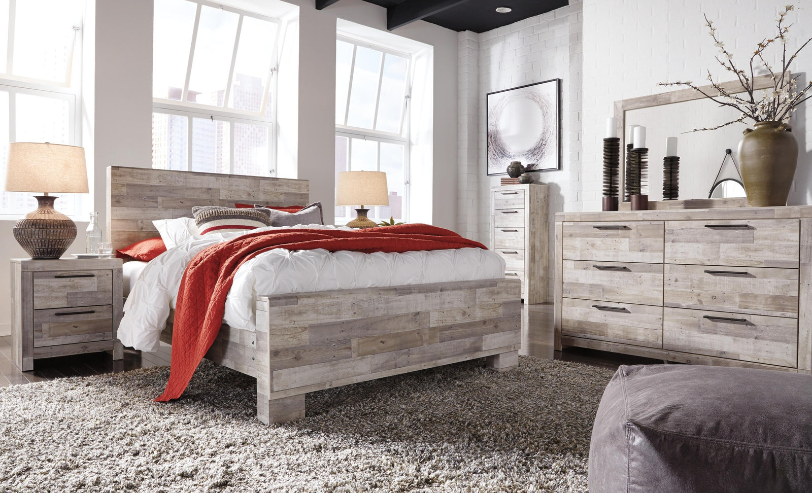 Effie Panel Bed - Whitewash  (B255-SI) - Image 3