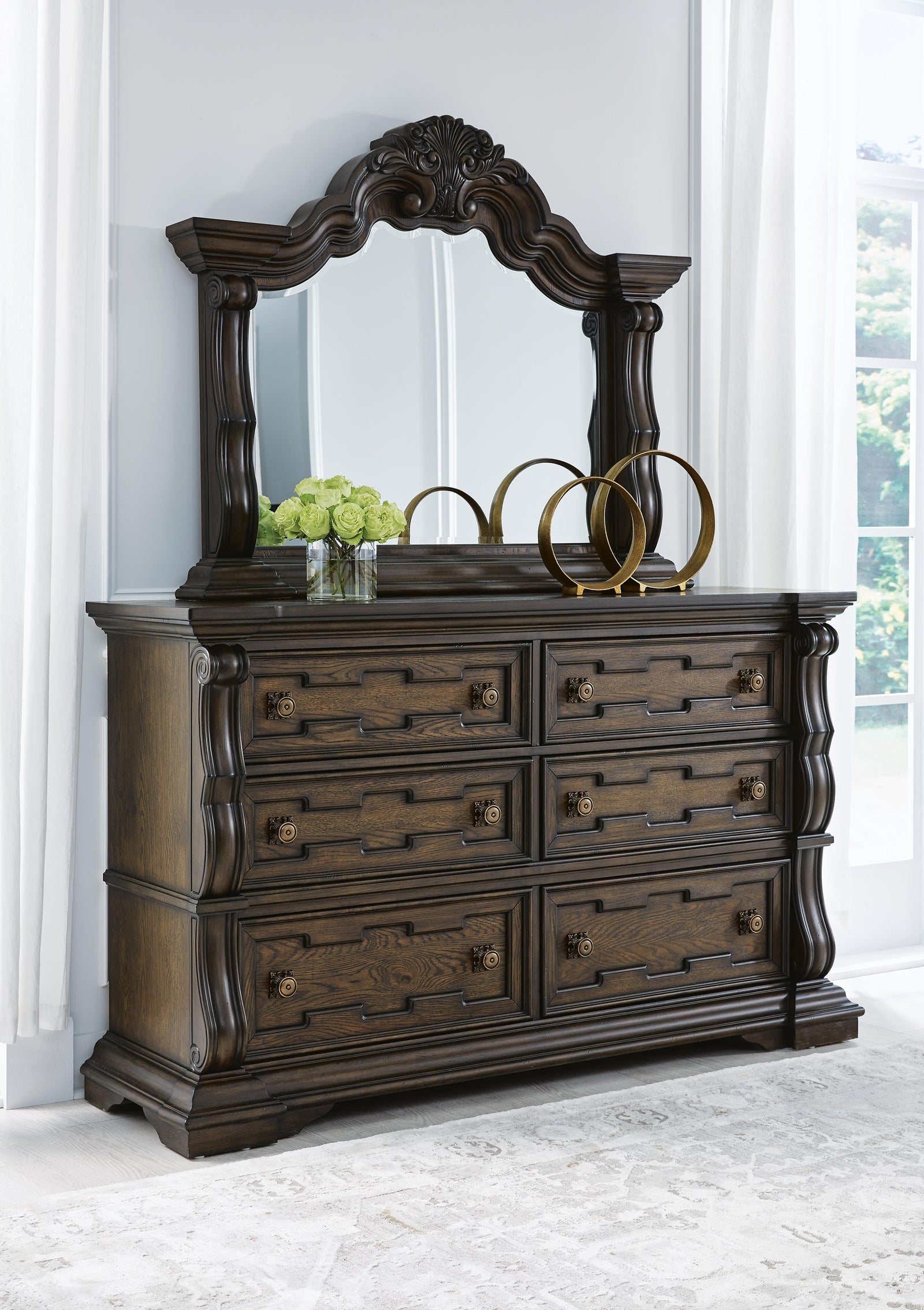 Maylee Upholstered Bed, Dresser and Mirror - Dark Brown  (B947-SI) - Image 8