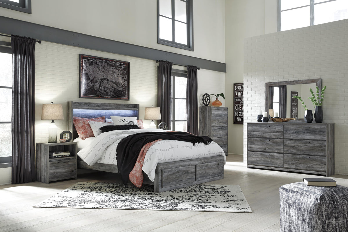 Baystorm Panel Headboard, Dresser, Mirror, and Nightstand - Gray  (B221-SI)