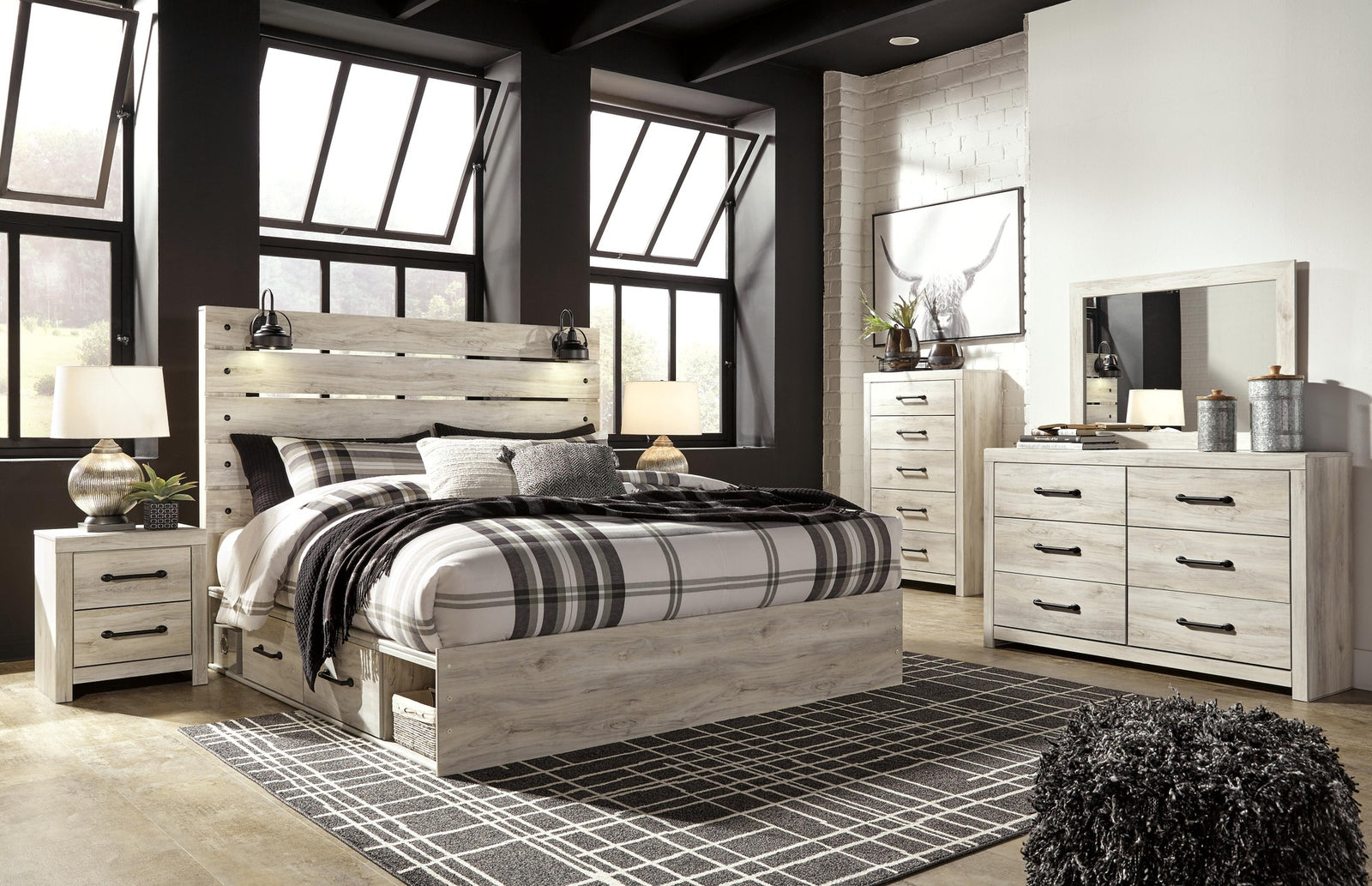 Cambeck Panel Bed with 4 Storage Drawers - Whitewash  (B192-SI) - Image 5