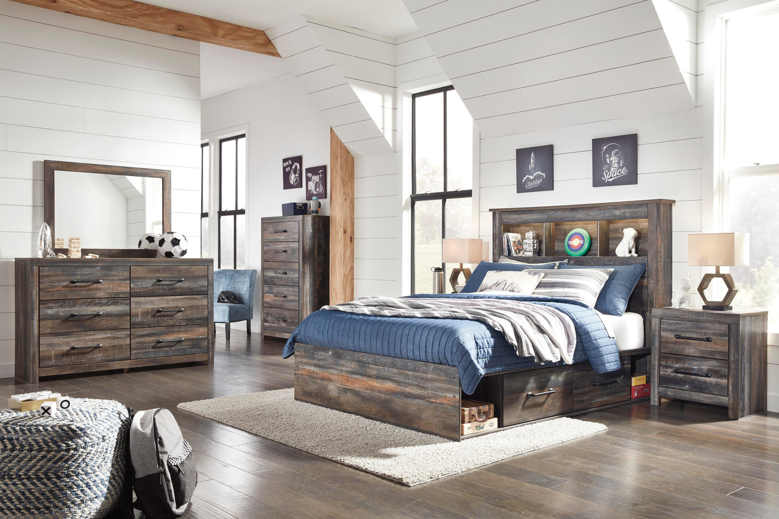 Drystan Bookcase Bed with 2 sided Storage, Dresser and Nightstand - Multi  (B211-SI) - Image 8