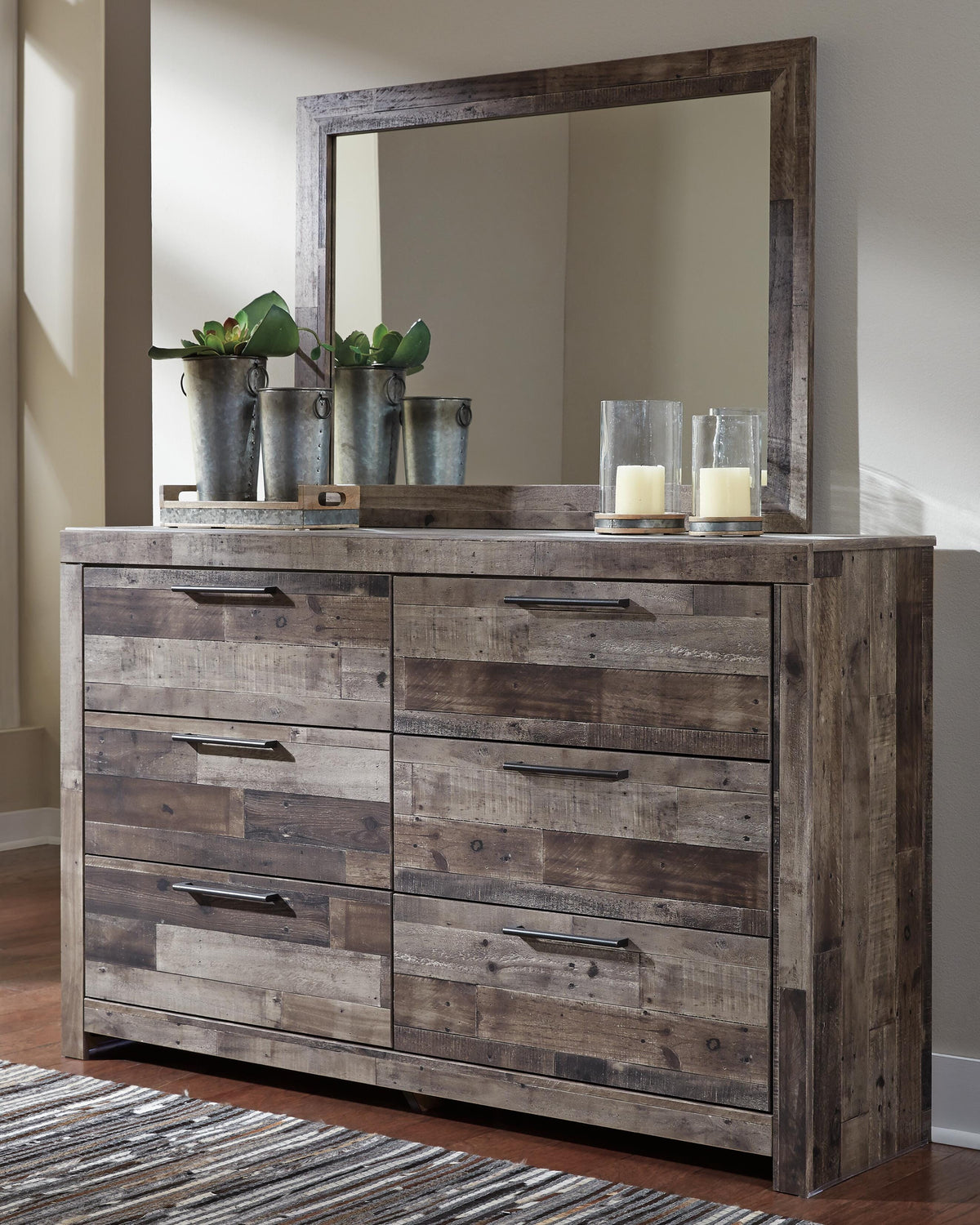 Derekson Panel Storage Bed, Dresser, Mirror and 2 Nightstands - Multi Gray  (B200-SI) - Image 6