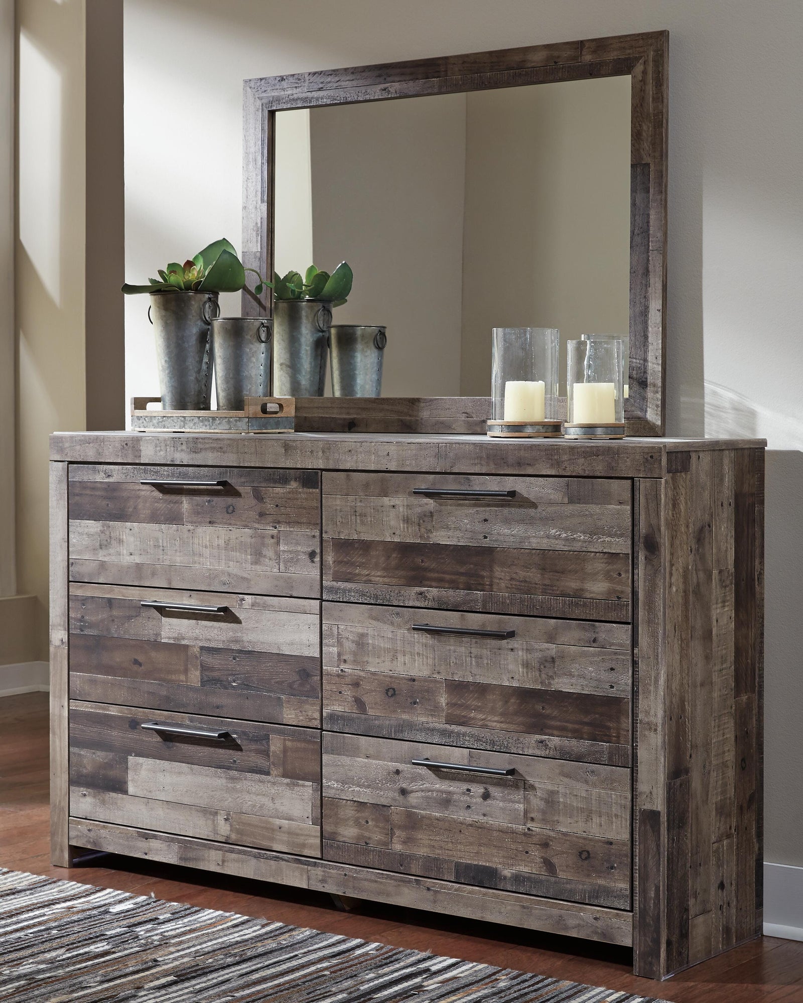 Derekson Panel Storage Bed, Dresser, Mirror, Chest and 2 Nightstands - Multi Gray  (B200-SI) - Image 6