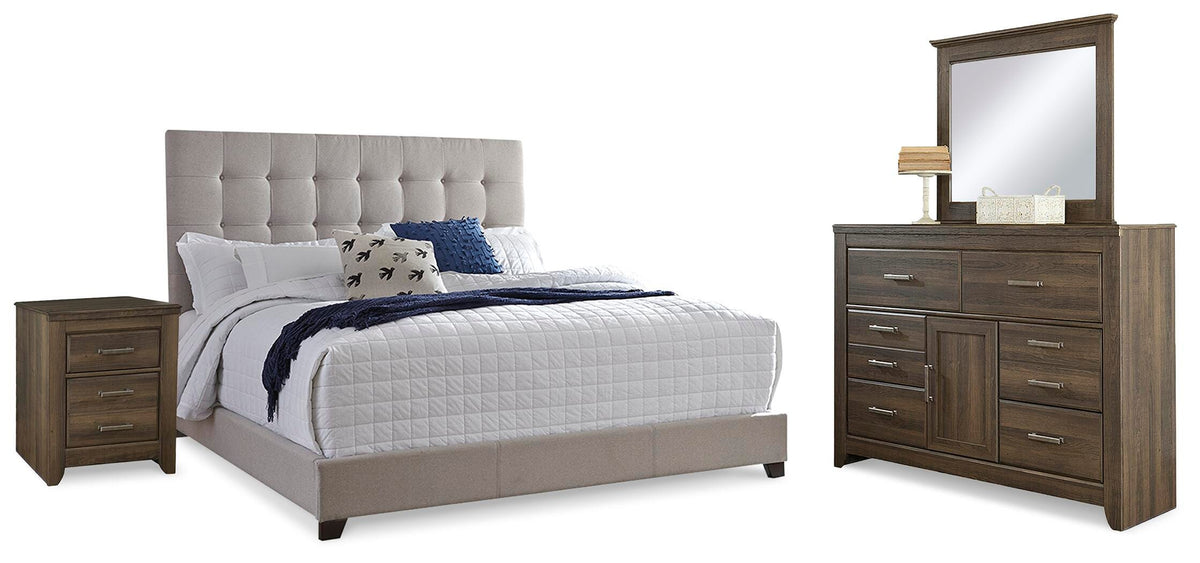 Dolante Upholstered Bed, Dresser, Mirror and Nightstand - Multi  (B130-SI)