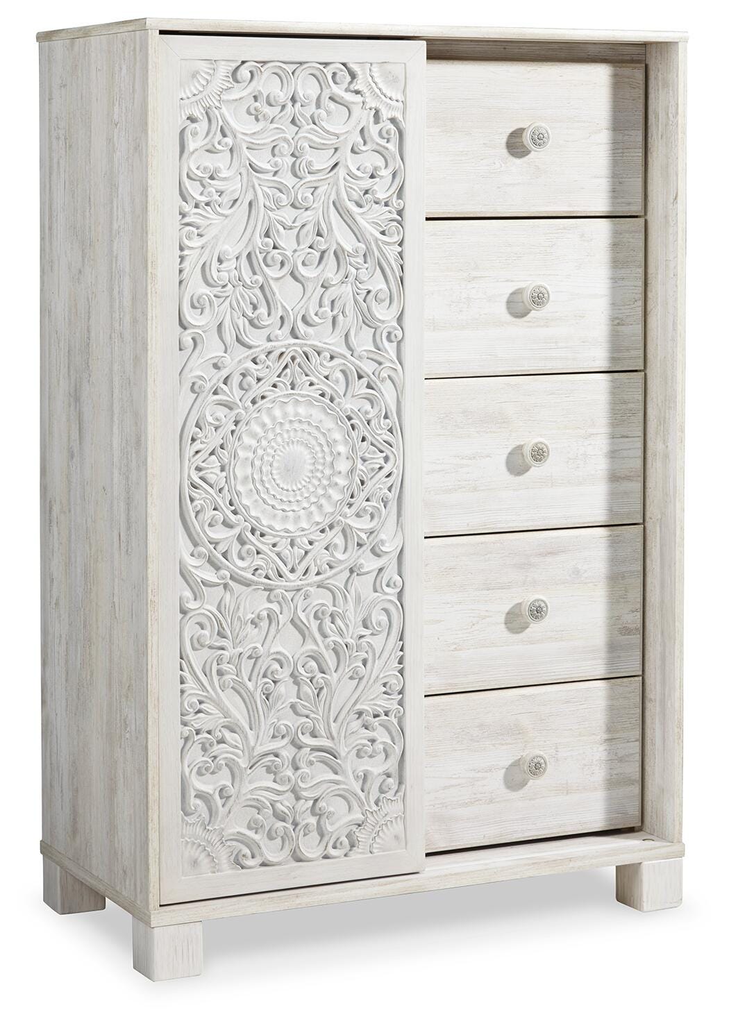 Paxberry Panel Bed, Dresser, Mirror, Chest and Nightstand - Whitewash  (B181-SI) - Image 5