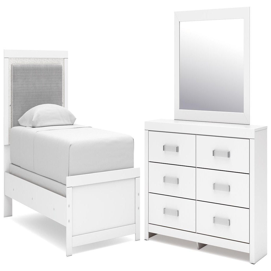 Maeling Twin Upholstered Panel Bed, Dresser and Mirror (PCB1119-SI)