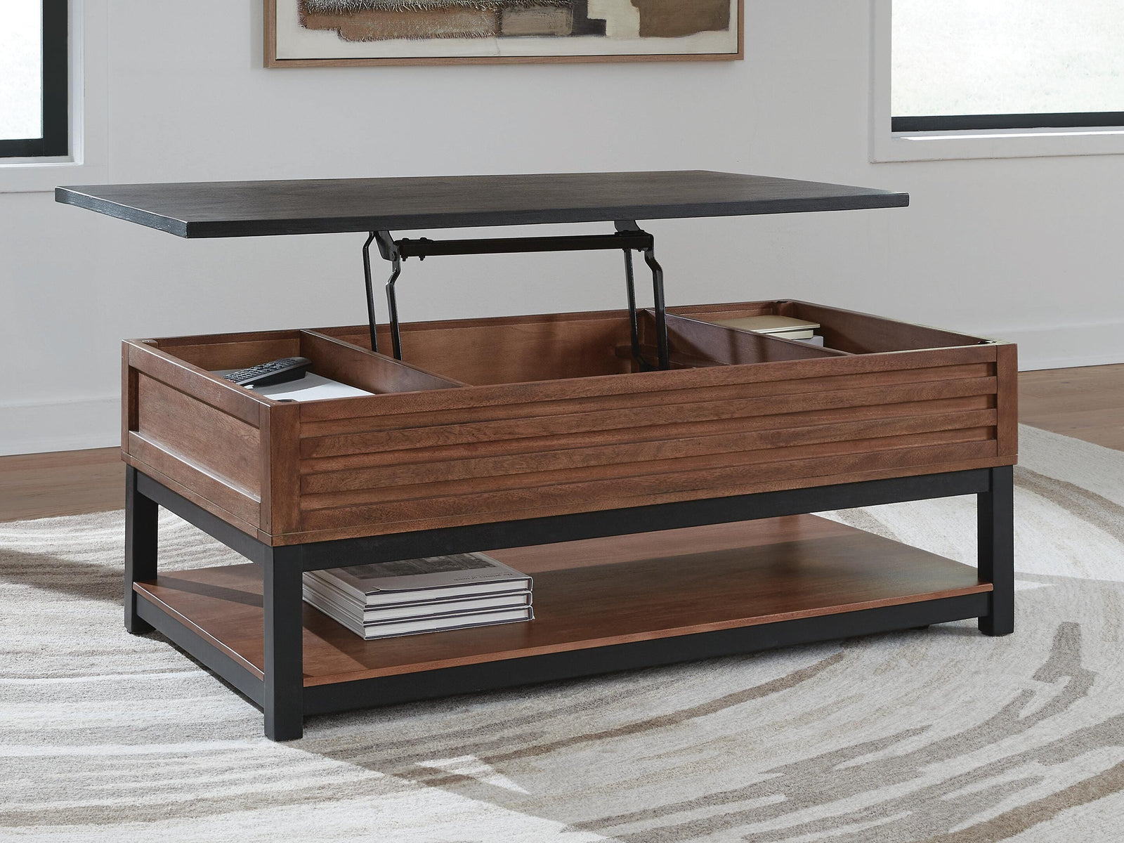 Kallari Lift-Top Coffee Table - Warm Brown/Black  (T737-SI) - Image 6