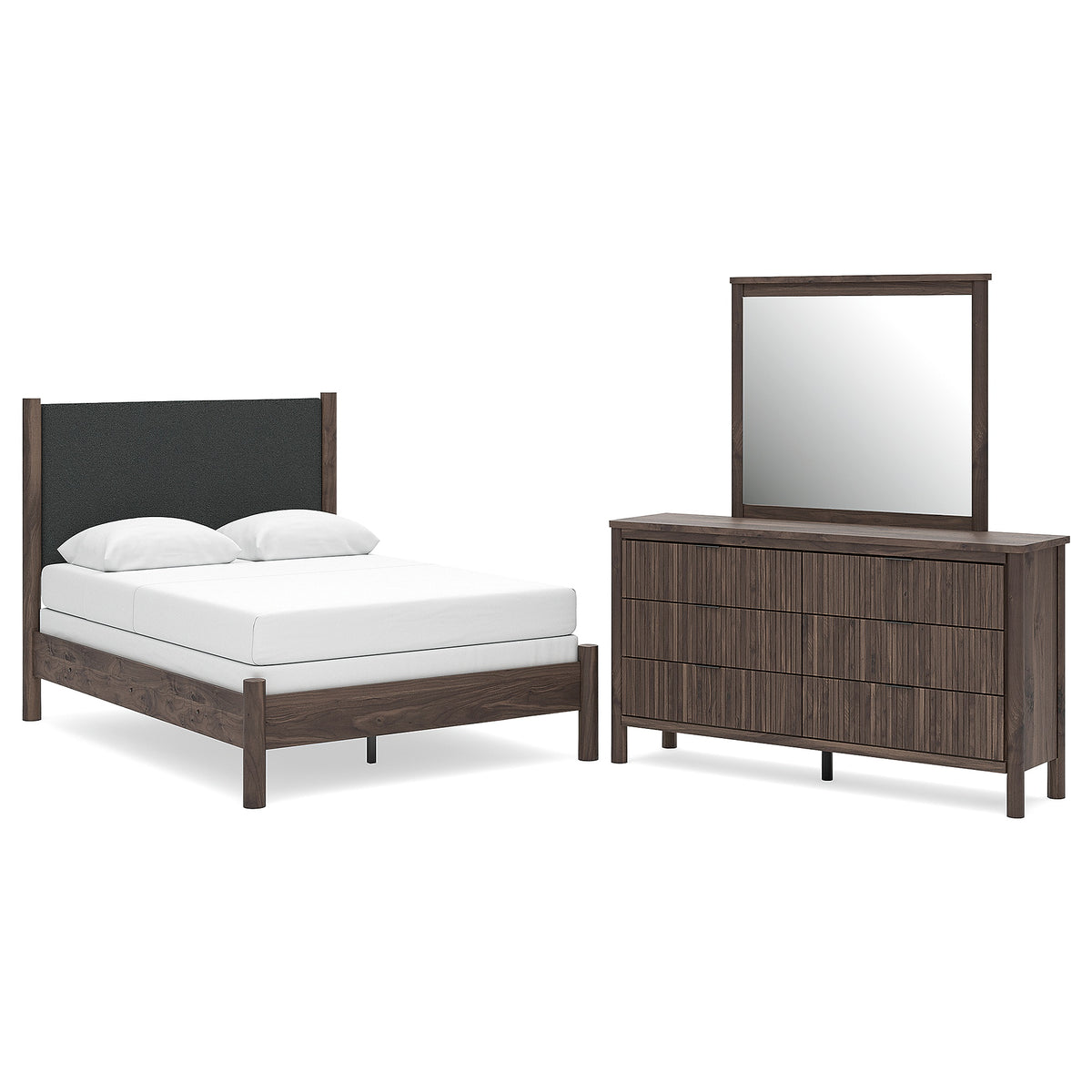 Pamytta Full Upholstered Panel Bed, Dresser and Mirror (PCB2614-SI)