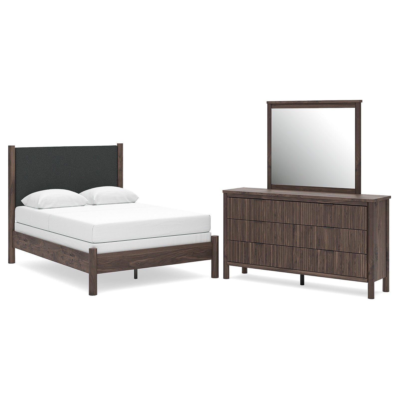 Pamytta Full Upholstered Panel Bed, Dresser and Mirror (PCB2614-SI)