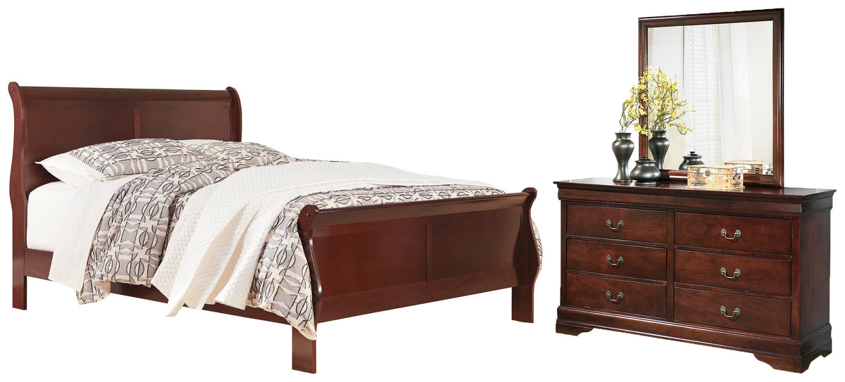 Alisdair Sleigh Bed, Dresser and Mirror - Reddish Brown  (B376-SI)