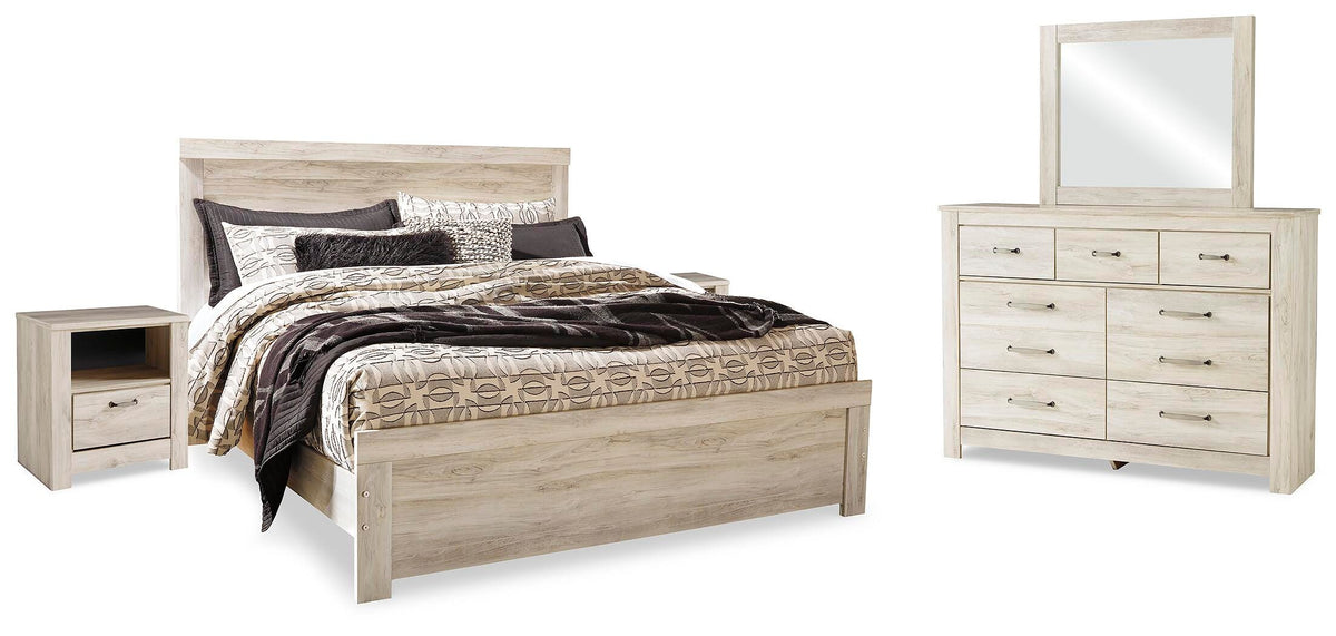 Bellaby Panel Bed, Dresser, Mirror and 2 Nightstands - Whitewash  (B331-SI)