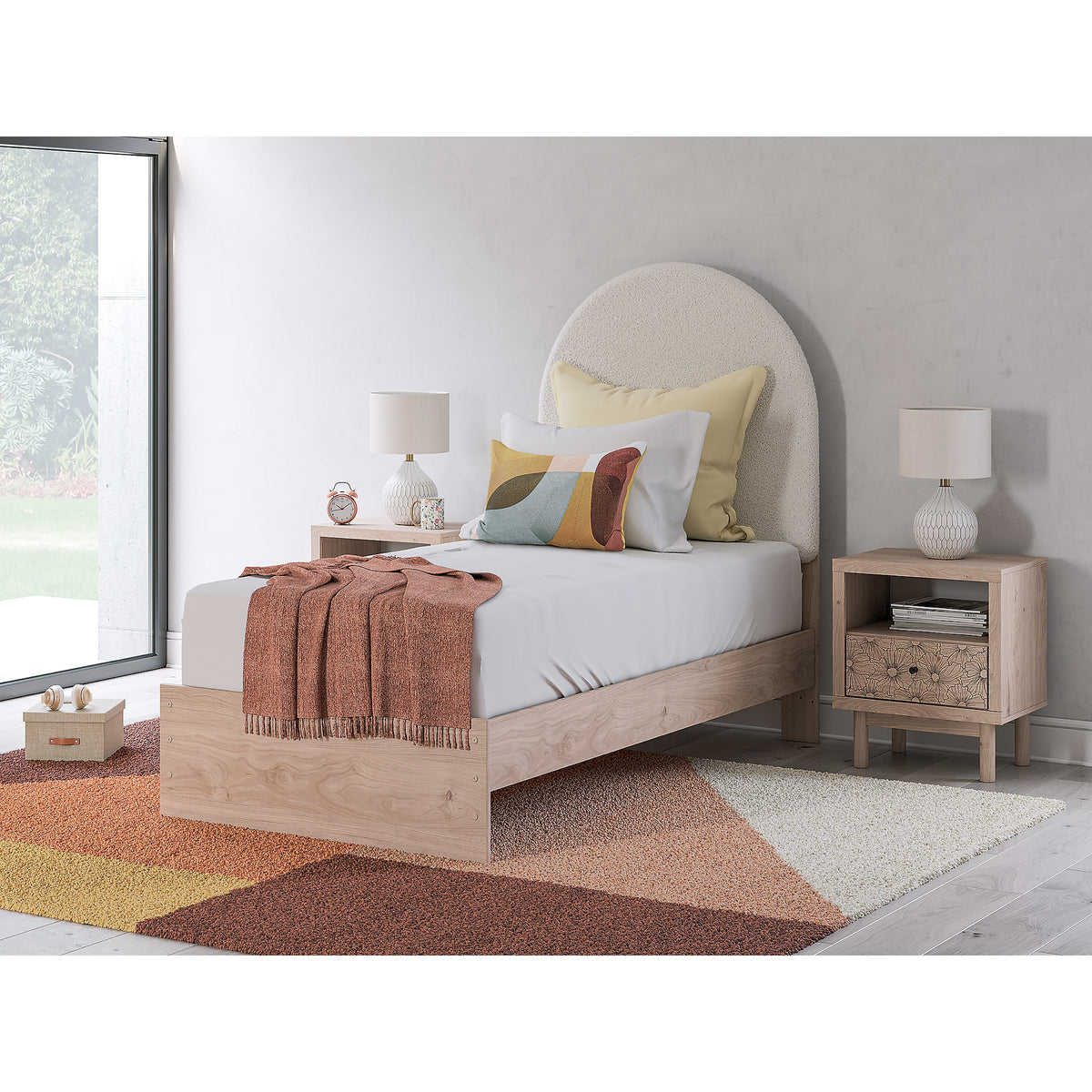 Arloster Twin Upholstered Panel Bed, Dresser and Mirror (PCB1566-SI) - Image 15