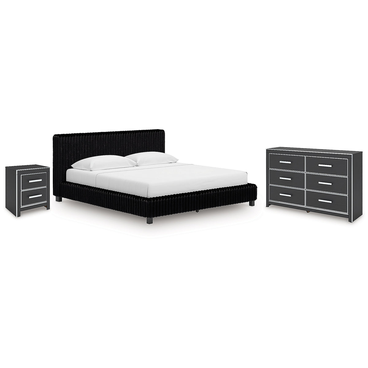 Zuraleus King Upholstered Bed, Dresser and Nightstand (PCB3380-SI)