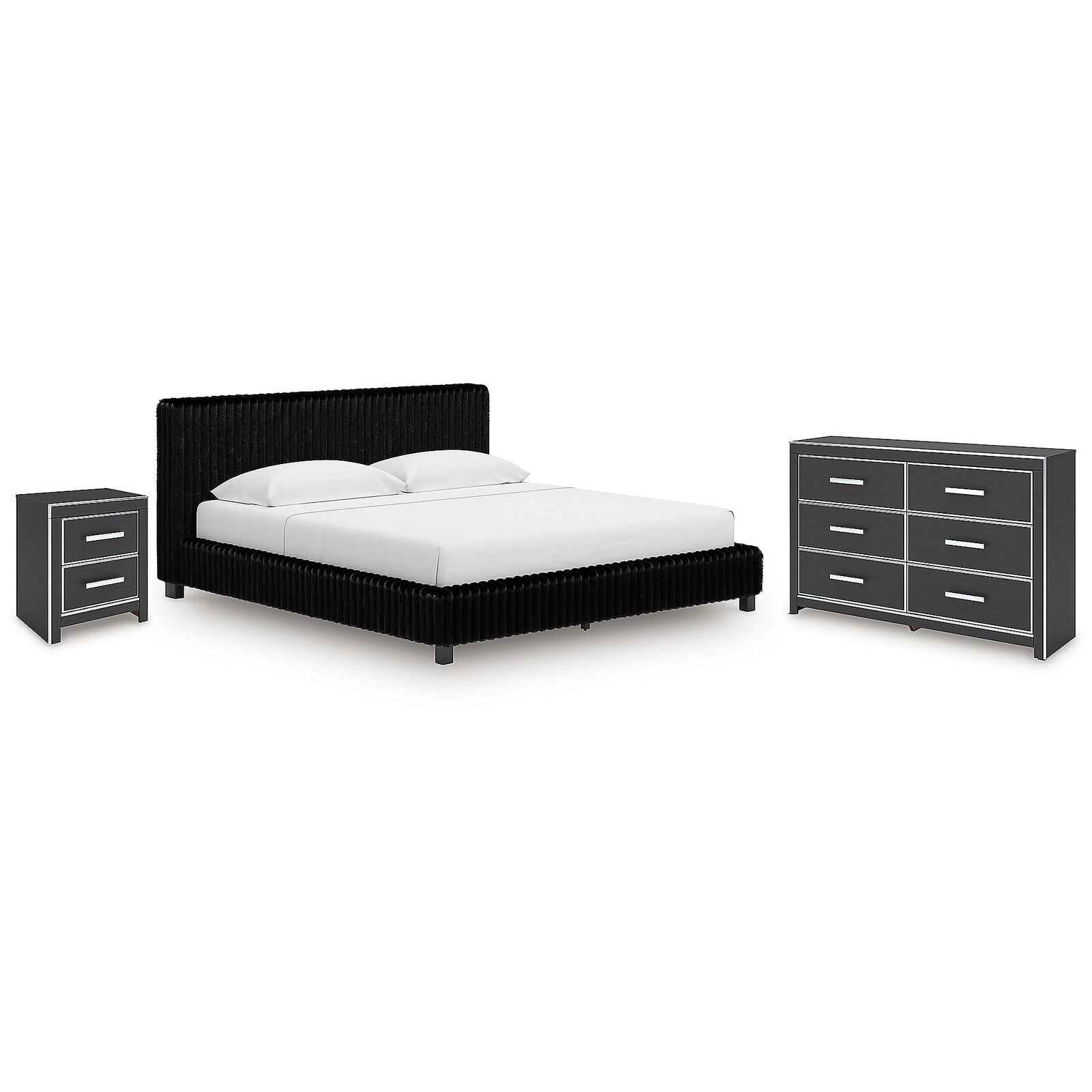 Zuraleus King Upholstered Bed, Dresser and Nightstand (PCB3380-SI)