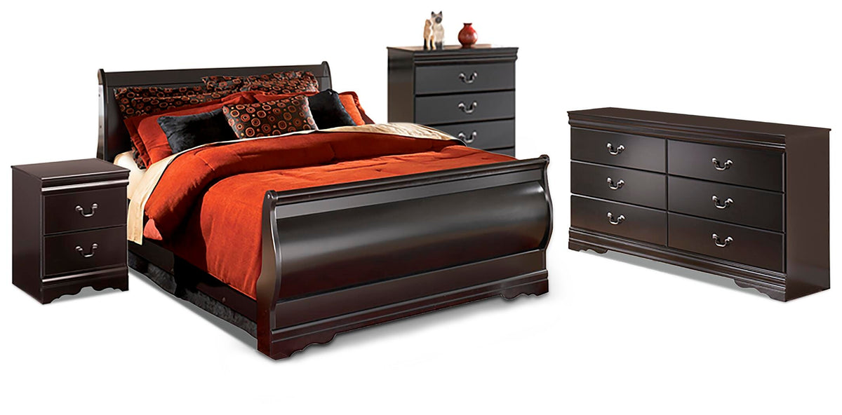 Huey Vineyard Sleigh Bed, Dresser, Chest and Nightstand - Black  (B128-SI)