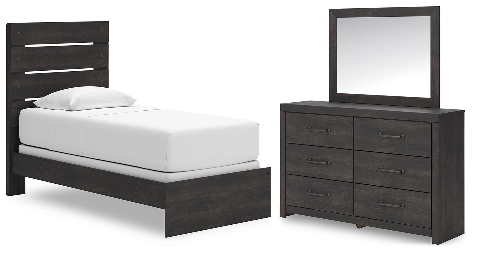 Hollivern Twin Panel Bed, Dresser and Mirror (PCB2108-SI)