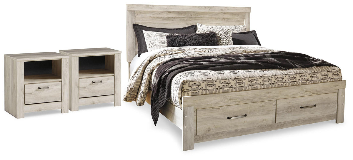 Bellaby Storage Bed and 2 Nightstands - Whitewash  (B331-SI)