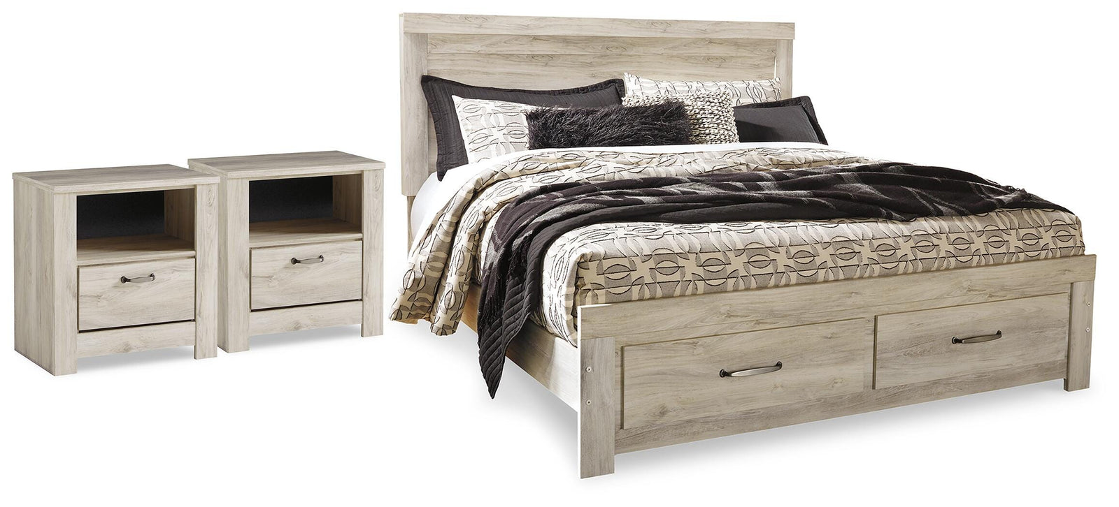 Bellaby Storage Bed and 2 Nightstands - Whitewash  (B331-SI)