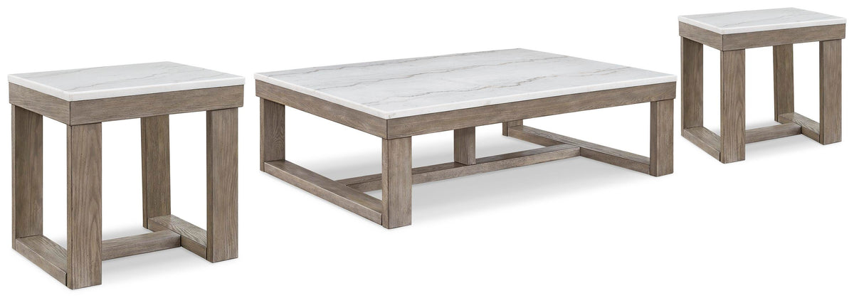 Loyaska Coffee Table and 2 End Tables - Brown/Ivory  (T789-SI) - Image 2