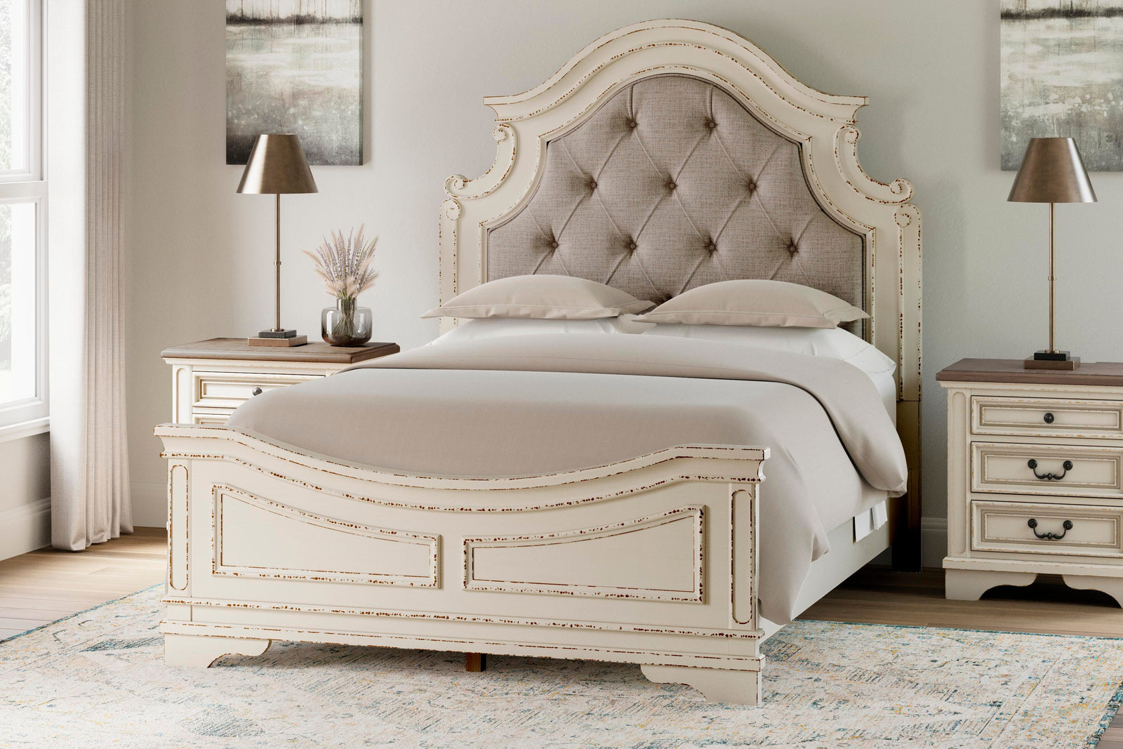 Realyn Upholstered Panel Bed, Dresser and Mirror - Two-tone  (B743-SI) - Image 10