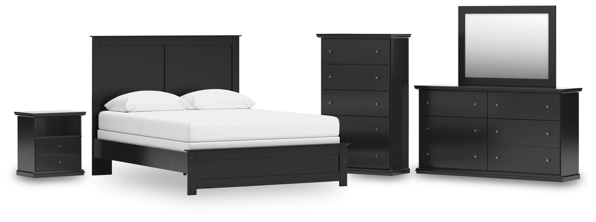 Maribel Panel Bed, Dresser, Mirror, Chest and Nightstand - Black  (B138-SI)