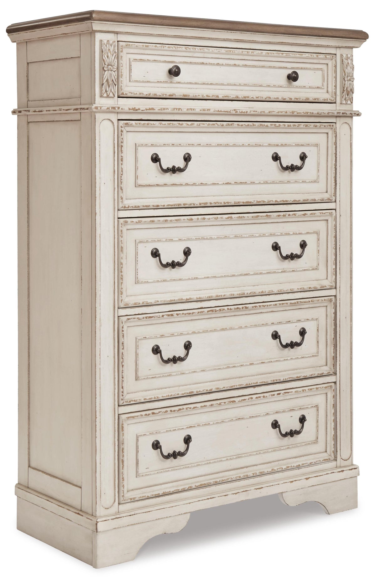 Realyn Upholstered Bed, Dresser, Mirror and Chest - Chipped White  (B743-SI) - Image 4