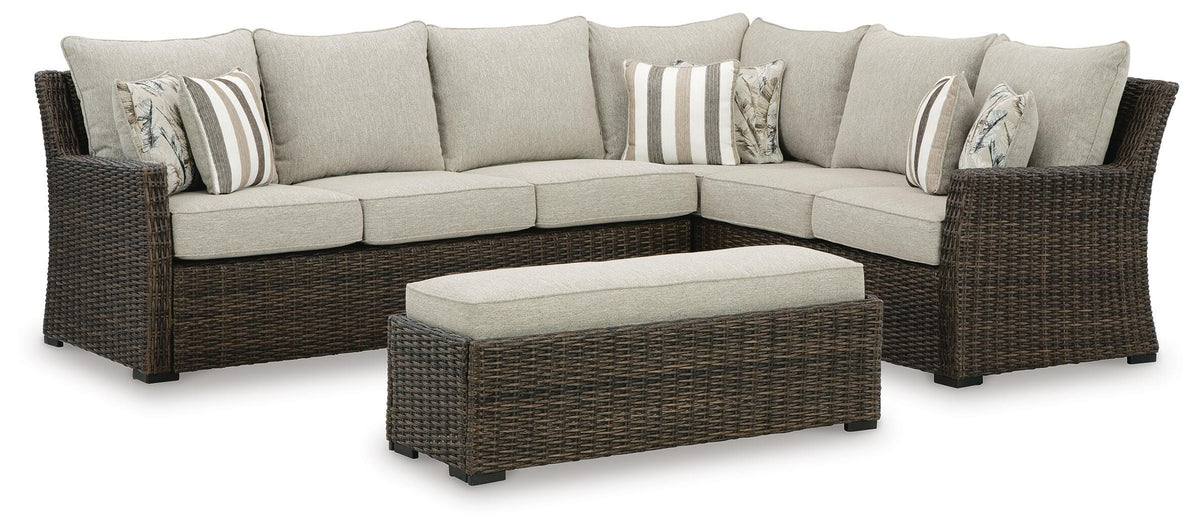 Brook Ranch Outdoor Sofa Sectional/Bench with Cushion (Set of 3) (P465-SI)