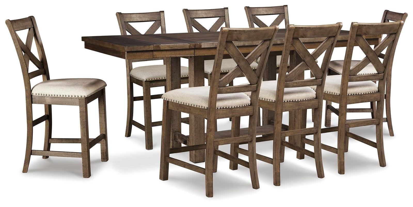 Moriville Counter Height Extension Table and 8 Barstools (D631-SI)