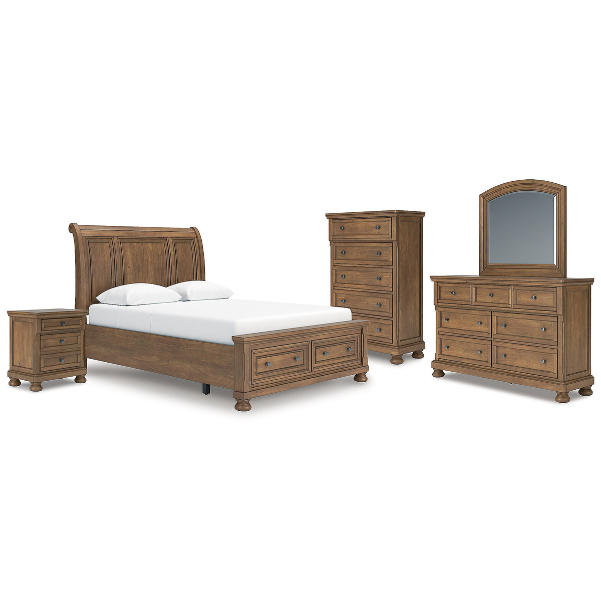 Feddinger Queen Sleigh Bed, Dresser, Mirror, Chest and Nightstand (PCB779-SI)