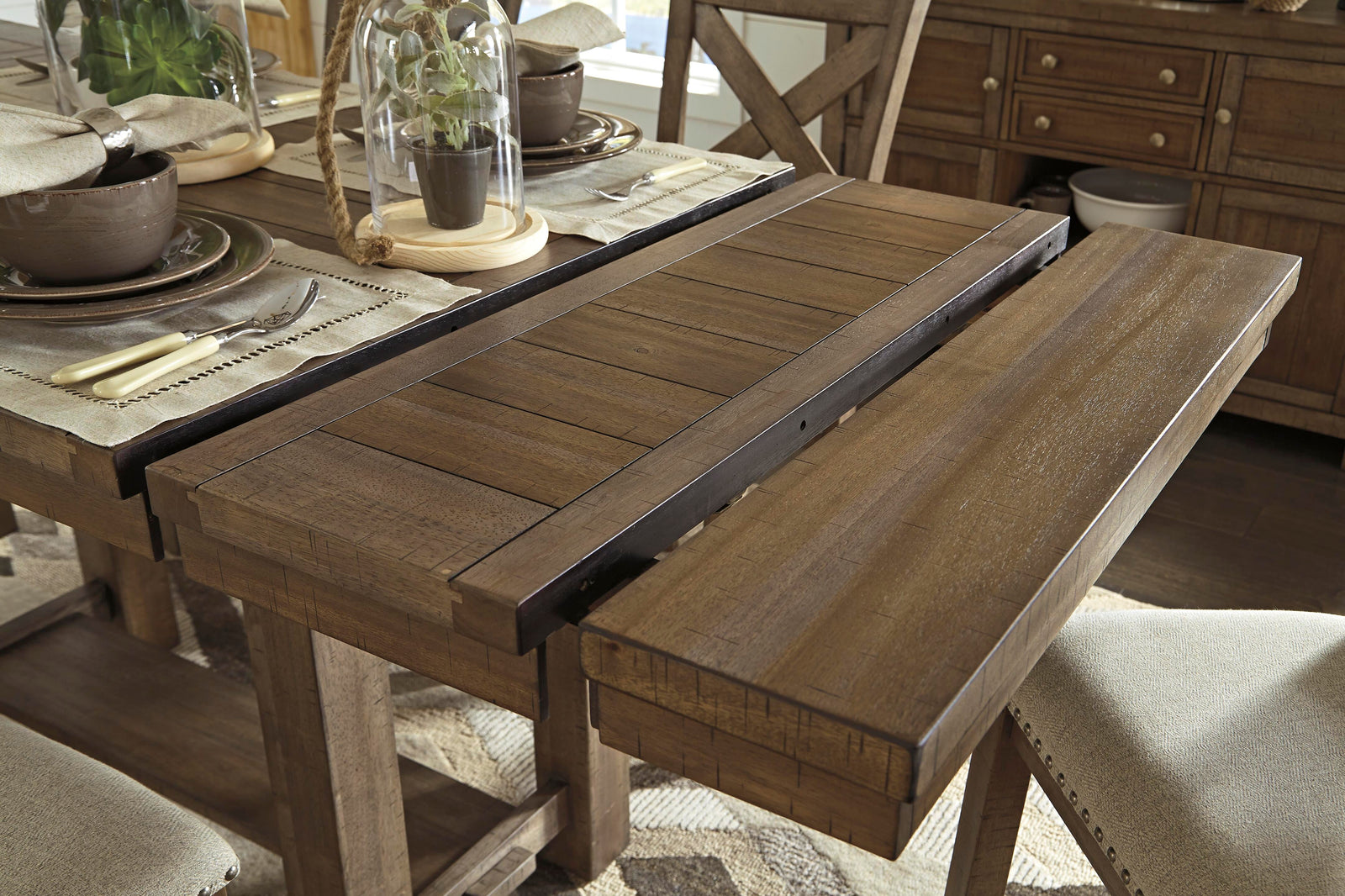 Moriville Counter Height Dining Table with 4 Barstools, Bench, and Server (D631-SI) - Image 7