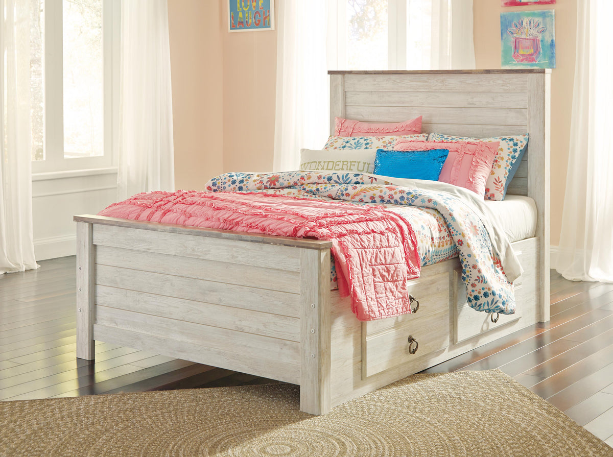 Willowton Panel Bed with Storage, Dresser and Mirror - Whitewash  (B267-SI) - Image 4
